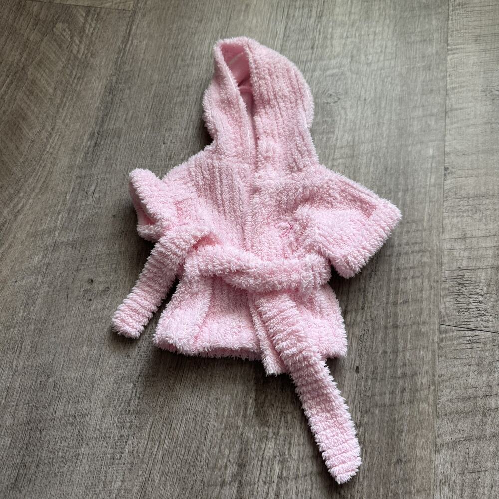 Vintage Build A Bear Pink Chenille Bath Robe Hooded With Belt Monogram